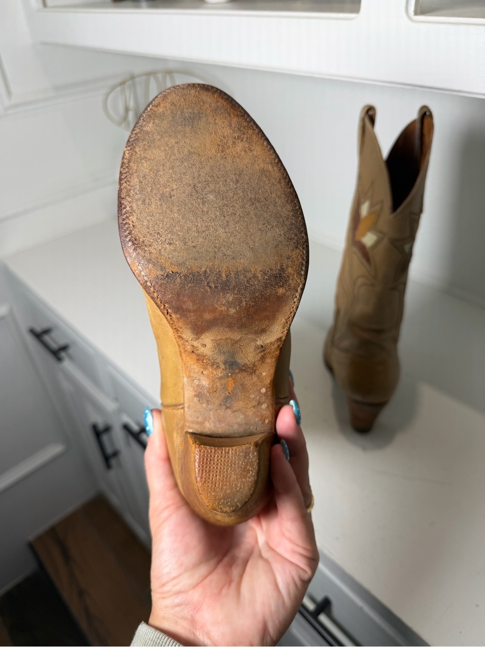 Dan Post Made in Spain Women's 7 Tan Leather Cowboy Boots Vintage Western - Picture 7 of 8